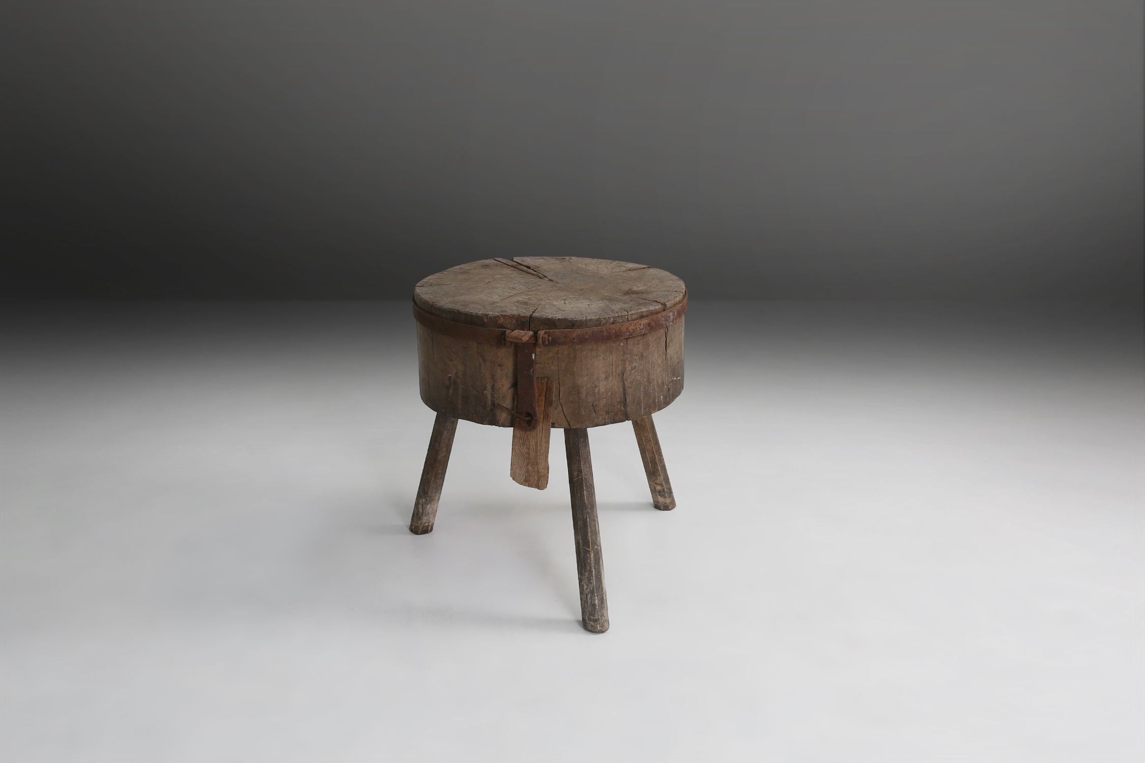 Large rustic French Chopping Block Table, France 1920sthumbnail